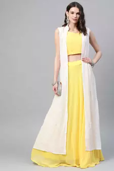 SHUBHKALA YELLOW THREAD embroidered GEORGETTE SEMI STITCHED LEHENGA WLLH KOTI