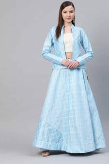 SHUBHKALA SKY-BLUE THREAD embroidered ART SILK SEMI STITCHED LEHENGA WITH KOTI
