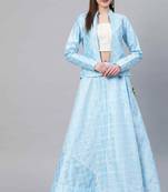 SHUBHKALA SKY-BLUE THREAD embroidered ART SILK SEMI STITCHED LEHENGA WITH KOTI