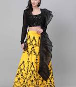 Shubhkala Yellow Embroidered Art Silk Semi Stitched Lehenga With Dupatta