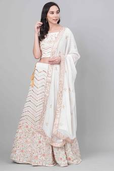 SHUBHKALA off-white georgette embroidered   Choli Blouse with   Lehenga Ghagra with    Dupatta