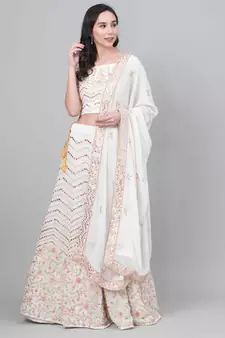 SHUBHKALA off-white georgette embroidered   Choli Blouse with   Lehenga Ghagra with    Dupatta