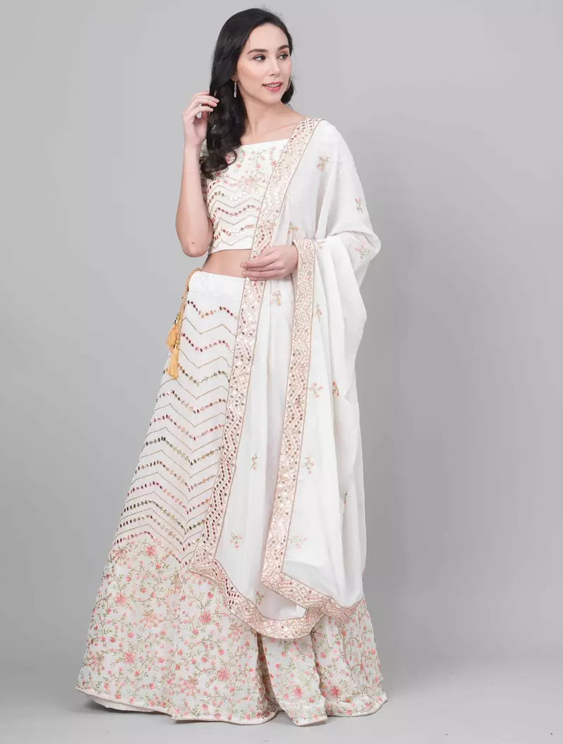 SHUBHKALA off-white georgette embroidered   Choli Blouse with   Lehenga Ghagra with    Dupatta