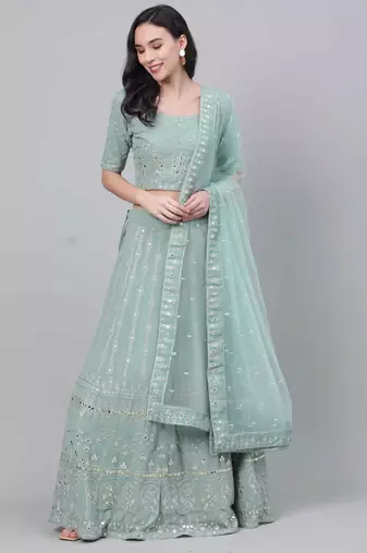 SHUBHKALA light-green georgette embroidered   Choli Blouse with   Lehenga Ghagra with    Dupatta