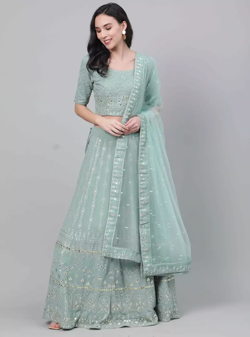 SHUBHKALA light-green georgette embroidered   Choli Blouse with   Lehenga Ghagra with    Dupatta