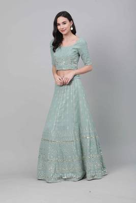 SHUBHKALA light-green georgette embroidered   Choli Blouse with   Lehenga Ghagra with    Dupatta 3