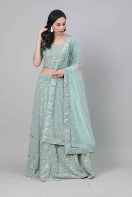 SHUBHKALA light-green georgette embroidered   Choli Blouse with   Lehenga Ghagra with    Dupatta 5