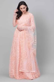 SHUBHKALA peach net embroidered   Choli Blouse with   Lehenga Ghagra with    Dupatta