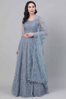 SHUBHKALA grey net embroidered   Choli Blouse with   Lehenga Ghagra with    Dupatta