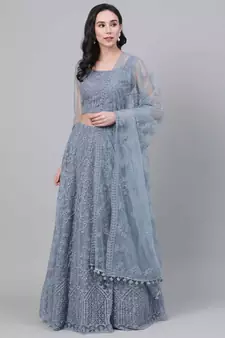 SHUBHKALA grey net embroidered   Choli Blouse with   Lehenga Ghagra with    Dupatta