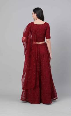 SHUBHKALA maroon net embroidered   Choli Blouse with   Lehenga Ghagra with    Dupatta 2