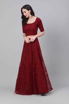 SHUBHKALA maroon net embroidered   Choli Blouse with   Lehenga Ghagra with    Dupatta 3