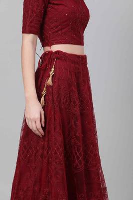 SHUBHKALA maroon net embroidered   Choli Blouse with   Lehenga Ghagra with    Dupatta 4
