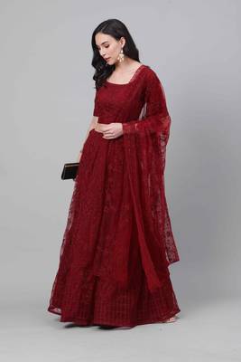 SHUBHKALA maroon net embroidered   Choli Blouse with   Lehenga Ghagra with    Dupatta 5