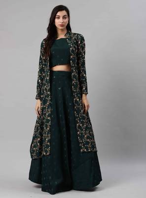 SHUBHKALA dark-green georgette embroidered   Choli Blouse with   Lehenga Ghagra with    Dupatta 1