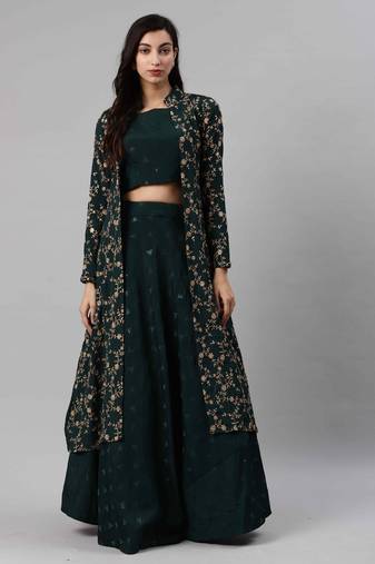 SHUBHKALA dark-green georgette embroidered   Choli Blouse with   Lehenga Ghagra with    Dupatta