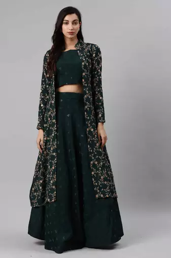 SHUBHKALA dark-green georgette embroidered   Choli Blouse with   Lehenga Ghagra with    Dupatta