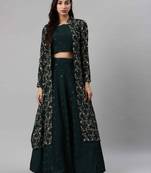 SHUBHKALA dark-green georgette embroidered   Choli Blouse with   Lehenga Ghagra with    Dupatta