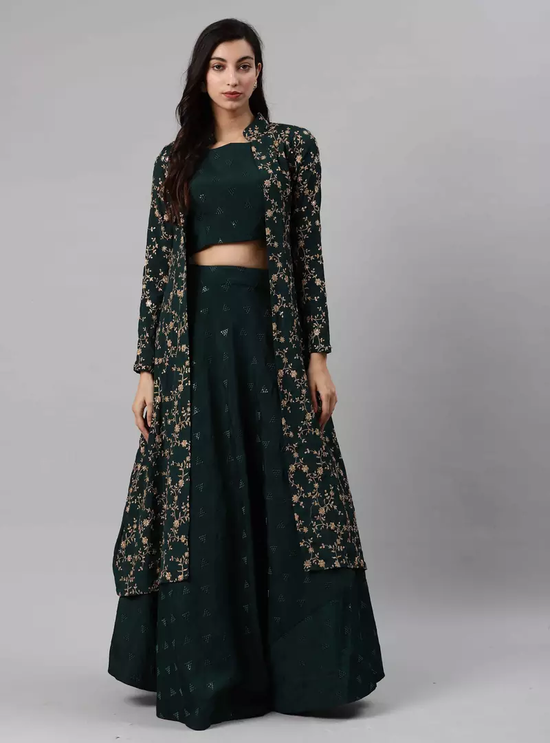SHUBHKALA dark-green georgette embroidered   Choli Blouse with   Lehenga Ghagra with    Dupatta