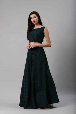 SHUBHKALA dark-green georgette embroidered   Choli Blouse with   Lehenga Ghagra with    Dupatta 3