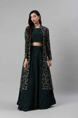 SHUBHKALA dark-green georgette embroidered   Choli Blouse with   Lehenga Ghagra with    Dupatta 5