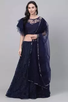 SHUBHKALA navy-blue net embroidered   Choli Blouse with   Lehenga Ghagra with    Dupatta