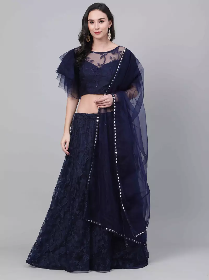 SHUBHKALA navy-blue net embroidered   Choli Blouse with   Lehenga Ghagra with    Dupatta