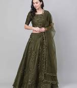 SHUBHKALA olive net embroidered   Choli Blouse with   Lehenga Ghagra with    Dupatta