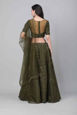 SHUBHKALA olive net embroidered   Choli Blouse with   Lehenga Ghagra with    Dupatta 2