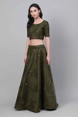 SHUBHKALA olive net embroidered   Choli Blouse with   Lehenga Ghagra with    Dupatta 3
