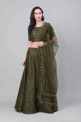 SHUBHKALA olive net embroidered   Choli Blouse with   Lehenga Ghagra with    Dupatta 4