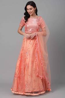 SHUBHKALA orange net embroidered   Choli Blouse with   Lehenga Ghagra with    Dupatta