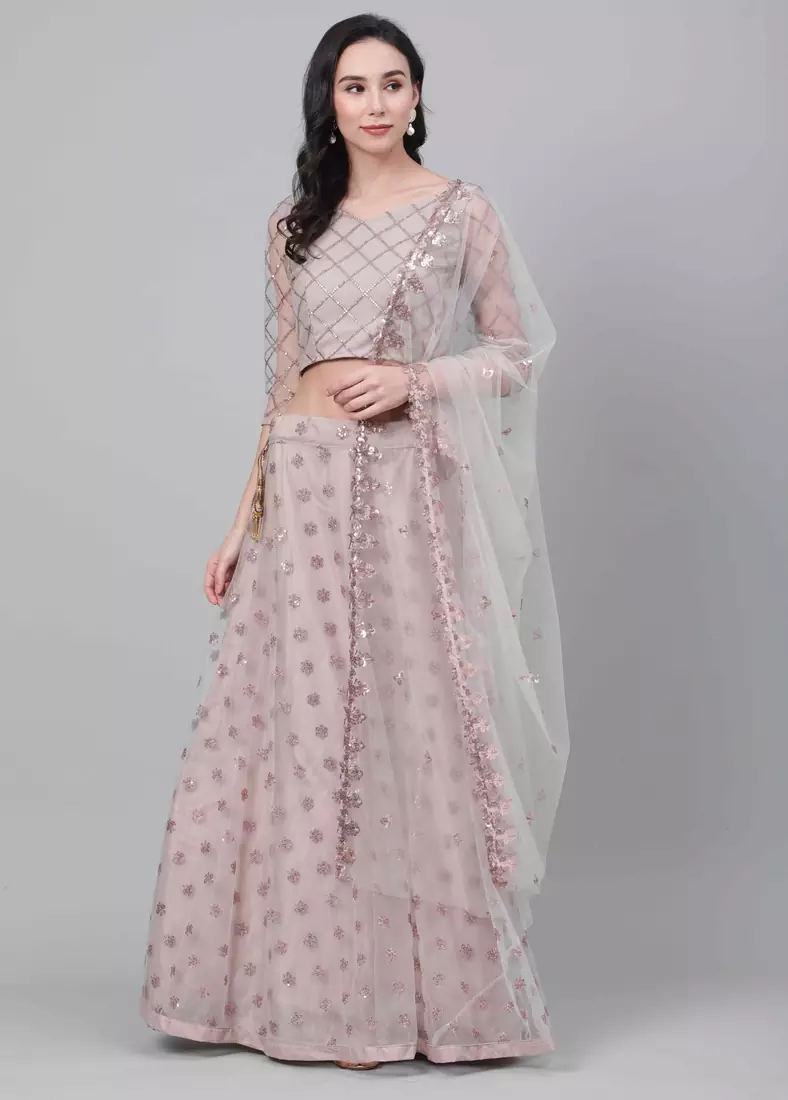 SHUBHKALA purple net embroidered   Choli Blouse with   Lehenga Ghagra with    Dupatta
