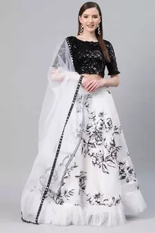 SHUBHKALA white organza embroidered   Choli Blouse with   Lehenga Ghagra with    Dupatta