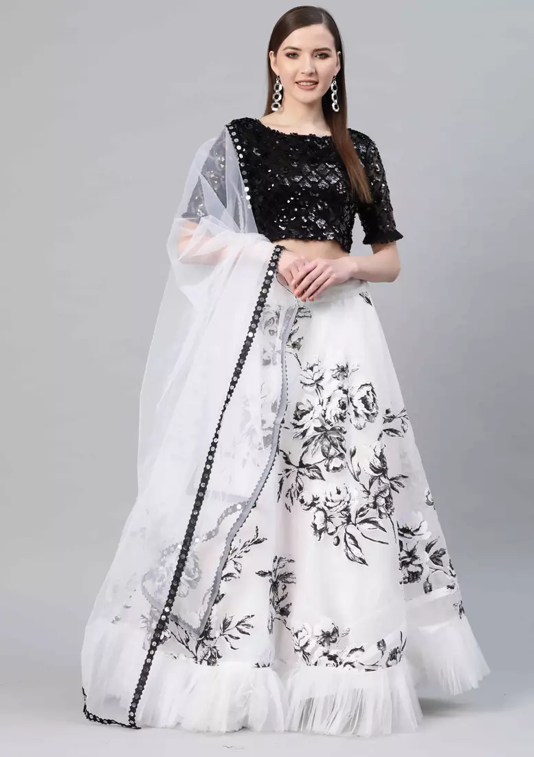 SHUBHKALA white organza embroidered   Choli Blouse with   Lehenga Ghagra with    Dupatta