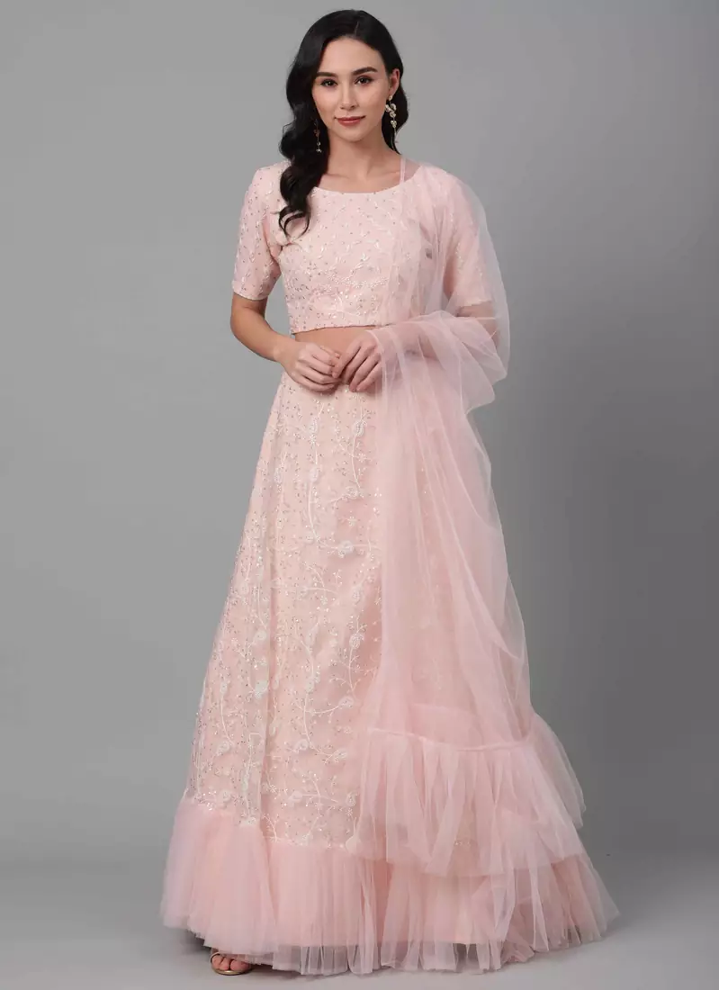 SHUBHKALA peach net embroidered   Choli Blouse with   Lehenga Ghagra with    Dupatta