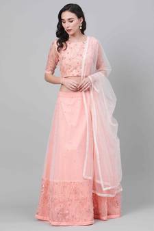 SHUBHKALA peach net embroidered   Choli Blouse with   Lehenga Ghagra with    Dupatta
