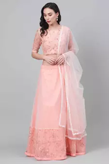 SHUBHKALA peach net embroidered   Choli Blouse with   Lehenga Ghagra with    Dupatta