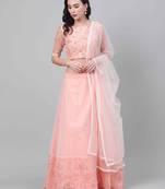 SHUBHKALA peach net embroidered   Choli Blouse with   Lehenga Ghagra with    Dupatta