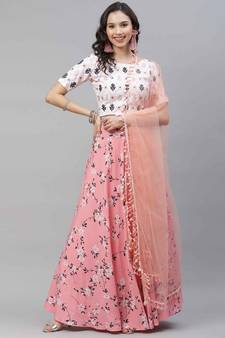 SHUBHKALA pink crepe printed   Choli Blouse with   Lehenga Ghagra with    Dupatta