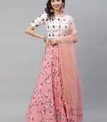 SHUBHKALA pink crepe printed   Choli Blouse with   Lehenga Ghagra with    Dupatta