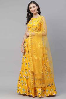 SHUBHKALA yellow crepe printed   Choli Blouse with   Lehenga Ghagra with    Dupatta