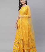 SHUBHKALA yellow crepe printed   Choli Blouse with   Lehenga Ghagra with    Dupatta
