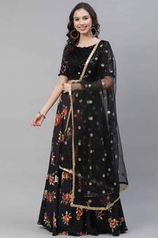 SHUBHKALA black crepe printed   Choli Blouse with   Lehenga Ghagra with    Dupatta
