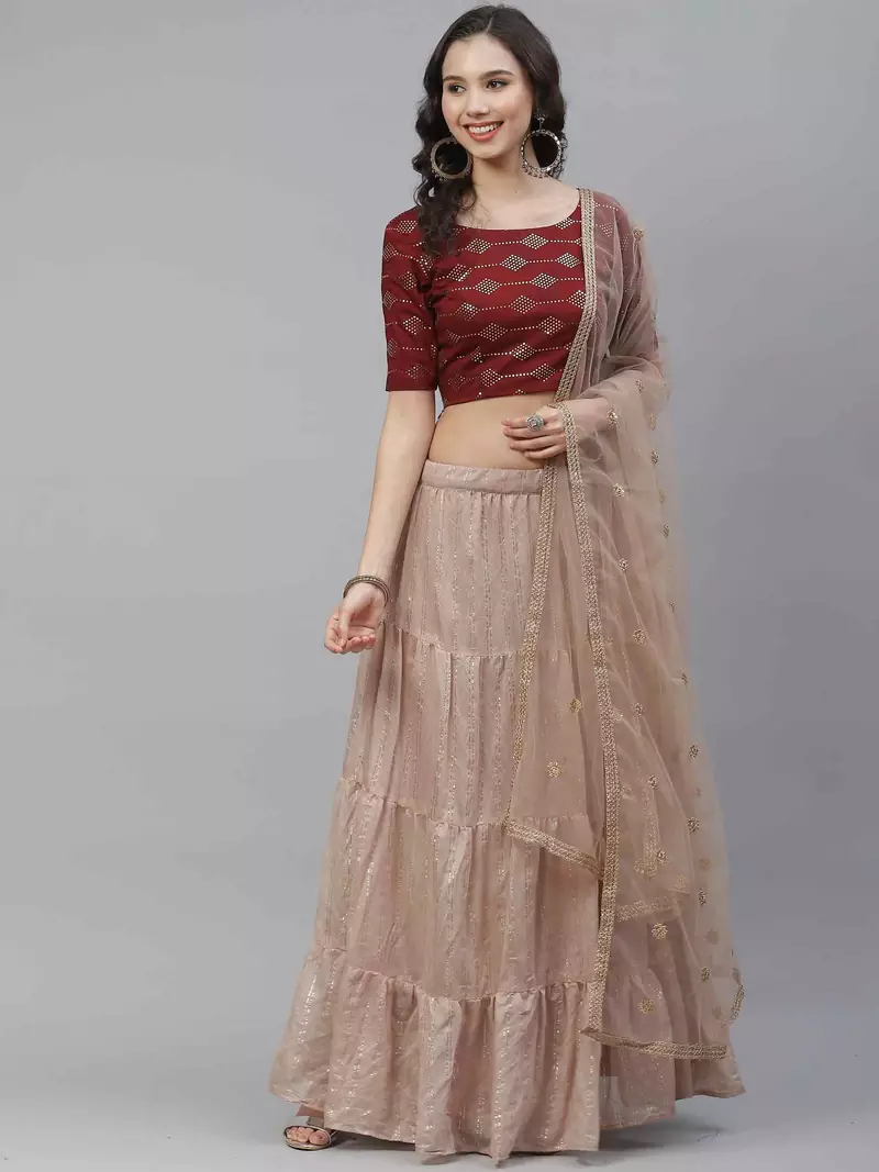 SHUBHKALA grey cotton printed   Choli Blouse with   Lehenga Ghagra with    Dupatta