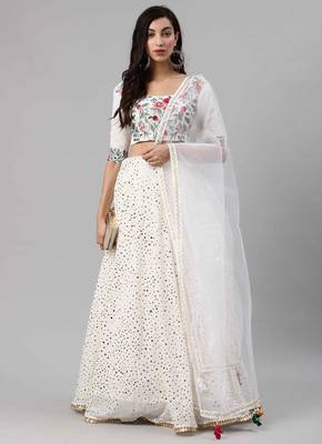 SHUBHKALA white georgette brasso   Choli Blouse with   Lehenga Ghagra with    Dupatta 1
