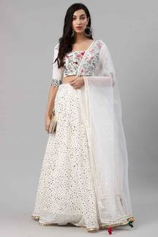 SHUBHKALA white georgette brasso   Choli Blouse with   Lehenga Ghagra with    Dupatta