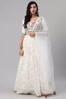 SHUBHKALA white georgette brasso   Choli Blouse with   Lehenga Ghagra with    Dupatta