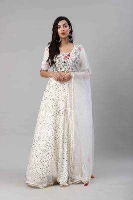 SHUBHKALA white georgette brasso   Choli Blouse with   Lehenga Ghagra with    Dupatta 5