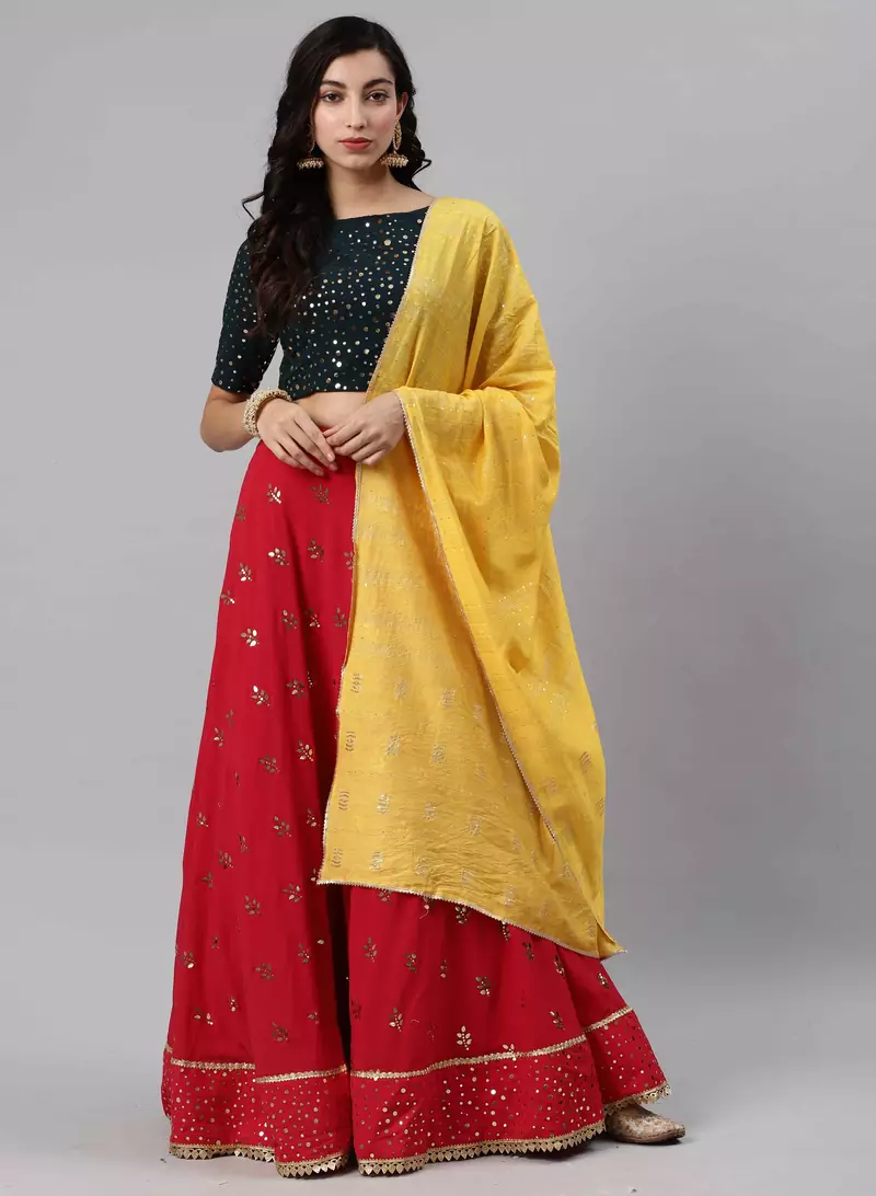 SHUBHKALA red georgette brasso   Choli Blouse with   Lehenga Ghagra with    Dupatta